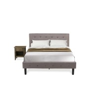 Nl14F-1Ga07 2 Piece Bed Set - 1 Bed Brown Taupe Velvet Fabric Headboard And 1 Nightstand - Distressed Jacobean Finish Nightstand