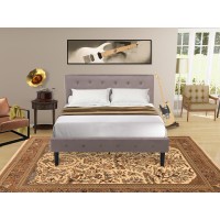 Nl14F-1Hi07 2 Pc Bedroom Set - 1 Bed Brown Taupe Velvet Fabric Headboard And 1 Nightstand - Distressed Jacobean Finish Nightstand