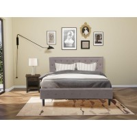 Nl14K-1Ga07 2 Pc Bed Set - 1 Bed Brown Taupe Velvet Fabric Headboard And 1 Wood Nightstand - Distressed Jacobean Finish Nightstand
