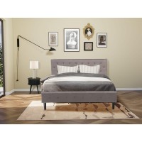 Nl14K-1Go11 2 Piece Bed Set - 1 Wooden Bed Brown Taupe Velvet Fabric Headboard And 1 Small Nightstand - Black Finish Nightstand