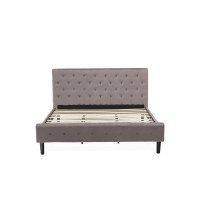 Nl14K-1Ha13 2 Pc King Bed Set - 1 King Bed Brown Taupe Velvet Fabric Headboard And 1 Nightstand - Burgundy Finish Nightstand