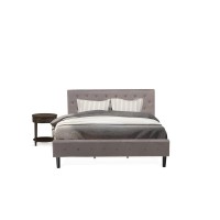 Nl14K-1Hi07 2 Piece Bed Set - 1 Bed Brown Taupe Velvet Fabric Headboard And 1 Night Stand - Distressed Jacobean Finish Nightstand