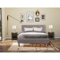 Nl14K-2Ga07 3 Pc Bedroom Set - 1 Bed Brown Taupe Velvet Fabric Headboard And 2 Nightstands - Distressed Jacobean Finish Nightstand