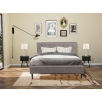 Nl14K-2Go11 3 Piece King Bed Set - 1 Bed Brown Taupe Velvet Fabric Headboard And 2 Night Stands - Black Finish Nightstand