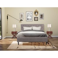 Nl14K-2Ha13 3 Pc Bedroom Set - 1 King Bed Brown Taupe Velvet Fabric Headboard And 2 Night Stands - Burgundy Finish Nightstand