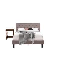Nl14Q-1Bf0M 2 Pc Queen Bed Set - 1 Bed Brown Taupe Velvet Fabric Headboard And 1 Nightstand - Antique Mahogany Finish Nightstand