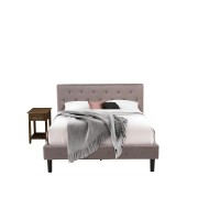 Nl14Q-1De07 2 Pc Bed Set - 1 Bed Brown Taupe Velvet Fabric Headboard And 1 Nightstand - Distressed Jacobean Finish Nightstand