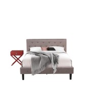 Nl14Q-1Ha13 2 Piece Queen Bed Set - 1 Bed Brown Taupe Velvet Fabric Headboard And 1 Night Stand - Burgundy Finish Nightstand