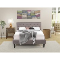 Nl14Q-1Vl07 2 Pc Bed Set - 1 Bed Brown Taupe Velvet Fabric Headboard And 1 Night Stand - Distressed Jacobean Finish Nightstand