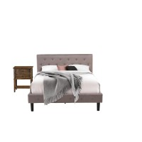 Nl14Q-1Vl07 2 Pc Bed Set - 1 Bed Brown Taupe Velvet Fabric Headboard And 1 Night Stand - Distressed Jacobean Finish Nightstand