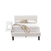 Nl19F-1De05 2 Piece Bed Set - 1 Full Bedframe White Velvet Fabric Headboard And 1 Night Stand - White Finish Nightstand