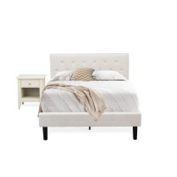 Nl19F-1Ga0C 2 Piece Bed Set - 1 Bed White Velvet Fabric Headboard And 1 Night Stand - Wire Brushed Butter Cream Finish Nightstand