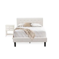 Nl19F-1Vl0C 2 Pc Bed Set - 1 Full Bed White Velvet Fabric Headboard And 1 Nightstand - Wire Brushed Butter Cream Finish Nightstand