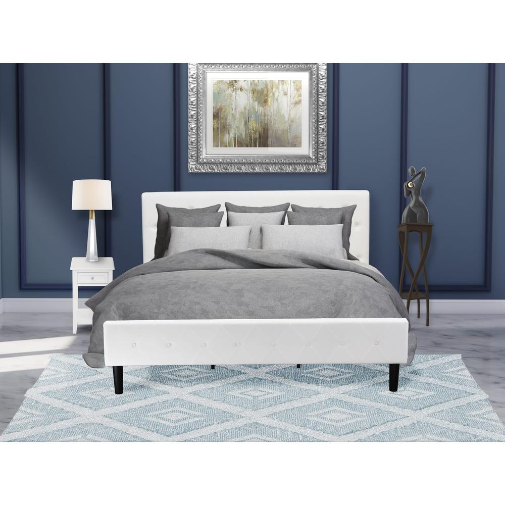 Nl19K-1De05 2 Pc King Bed Set - 1 Platform Bed White Velvet Fabric Headboard And 1 Small Nightstand - White Finish Nightstand