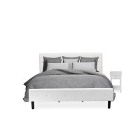 Nl19K-1De05 2 Pc King Bed Set - 1 Platform Bed White Velvet Fabric Headboard And 1 Small Nightstand - White Finish Nightstand