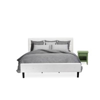 Nl19K-1Ga12 2 Pc Bedroom Set - 1 Modern Bed White Velvet Fabric Headboard And 1 Modern Nightstand - Clover Green Finish Nightstand