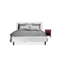 Nl19K-1Ga13 2 Pc King Size Bed Set - 1 Wood Bed White Velvet Fabric Headboard And 1 Small Night Stand - Burgundy Finish Nightstand