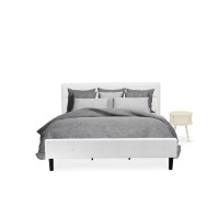 Nl19K-1Go05 2 Piece King Bed Set - 1 Platform Bed White Velvet Fabric Headboard And 1 Night Stand - White Finish Nightstand