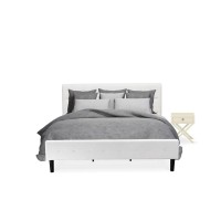 Nl19K-1Ha05 2 Piece Bedroom Set - 1 Modern Bed White Velvet Fabric Headboard And 1 Modern Nightstand - White Finish Nightstand