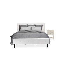 Nl19K-1Vl0C 2 Pc Bed Set - 1 Bed White Velvet Fabric Headboard And 1 Night Stand - Wire Brushed Butter Cream Finish Nightstand