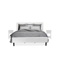 Nl19K-2De05 3 Piece King Bed Set - 1 Bed Frame White Velvet Fabric Headboard And 2 Night Stand - White Finish Nightstand