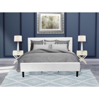 Nl19K-2Ha05 3 Pc Bed Set - 1 King Size Bed White Velvet Fabric Headboard And 2 Wooden Night Stand - Linen White Finish Nightstand