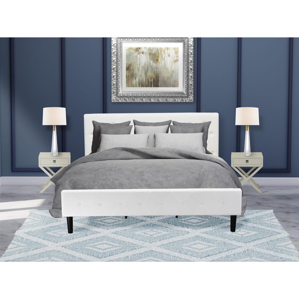 Nl19K-2Ha14 3 Piece Bedroom Set - 1 Bed Frame White Velvet Fabric Headboard And 2 Small Nightstands - Urban Gray Finish Nightstand