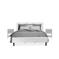Nl19K-2Vl14 3 Piece King Bedroom Set - 1 Wood Bed White Velvet Fabric Headboard And 2 Night Stands - Urban Gray Finish Nightstand