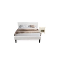 Nl19Q-1Ga0C 2 Pc Bed Set - 1 Wood Bed White Velvet Fabric Headboard And 1 Nightstand - Wire Brushed Butter Cream Finish Nightstand