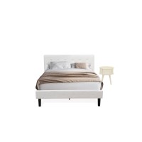 Nl19Q-1Go05 2 Piece Queen Bed Set - 1 Bed White Velvet Fabric Headboard And 1 Night Stand For Bedroom - White Finish Nightstand
