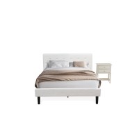 Nl19Q-1Vl0C 2 Pc Bedroom Set - 1 Bed White Velvet Fabric Headboard And 1 Night Stand - Wire Brushed Butter Cream Finish Nightstand