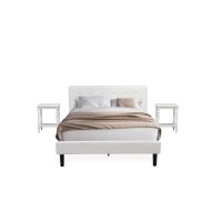 Nl19Q-2Bf14 3 Piece Bedroom Set - 1 Queen Bed White Velvet Fabric Headboard And 2 Night Stands - Urban Gray Finish Nightstand