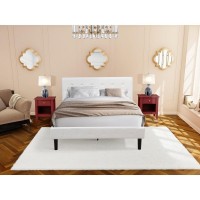 Nl19Q-2Ga13 3 Pc Queen Bed Set - 1 Wooden Bed White Velvet Fabric Headboard And 2 Wood Nightstand - Burgundy Finish Nightstand