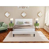 Nl19Q-2Go12 3 Piece Bed Set - 1 Wood Bed Frame White Velvet Fabric Headboard And 2 Night Stand - Clover Green Finish Nightstand