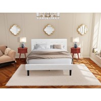 Nl19Q-2Go13 3 Piece Bed Set - 1 Bed White Velvet Fabric Headboard And 2 Night Stands For Bedrooms - Burgundy Finish Nightstand