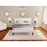 Nl19Q-2Ha14 3 Pc Bed Set - 1 Queen Bed White Velvet Fabric Headboard And 2 Mid Century Nightstand - Urban Gray Finish Nightstand
