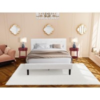 Nl19Q-2Hi13 3 Piece Bed Set - 1 Wood Bed White Velvet Fabric Headboard And 2 Nightstands Bedroom - Burgundy Finish Nightstand