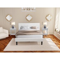 Nl19Q-2Hi14 3 Piece Bed Set - 1 Platform Bed White Velvet Fabric Headboard And 2 Nightstands - Urban Gray Finish Nightstand