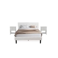 Nl19Q-2Vl14 3 Piece Bed Set - 1 Wooden Bed White Velvet Fabric Headboard And 2 Nightstands Bedroom - Urban Gray Finish Nightstand