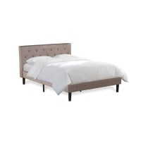 Nlf-14-F Nolan Platform Bed - Button Tufted Brown Taupe Velvet Fabric Padded Headboard & Footboard, Black Legs, Full Size