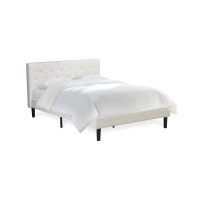 Nlf-19-F Nolan Platform Bed Frame - Button Tufted White Velvet Fabric Padded Headboard & Footboard, Black Legs, Full Size
