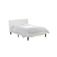 Nlf-19-Q Nolan Platform Bed Frame - Button Tufted White Velvet Fabric Padded Headboard & Footboard, Black Legs, Queen Size