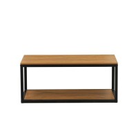 Norwich Coffee Table For Living Room, Mid Century Modern Coffee Table In Powder Coating Black Color And Brown Wood Laminate