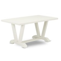 V026Mz001-5 5-Piece Table Set Contains A Rectangular Table And 4 Cream Parson Dining Chairs - Wire Brushed Linen White Finish