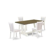 V076Mz001-5 5-Piece Kitchen Dining Table Set Consists Of A Wood Table And 4 Cream Padded Chairs - Wire Brushed Linen White Finish