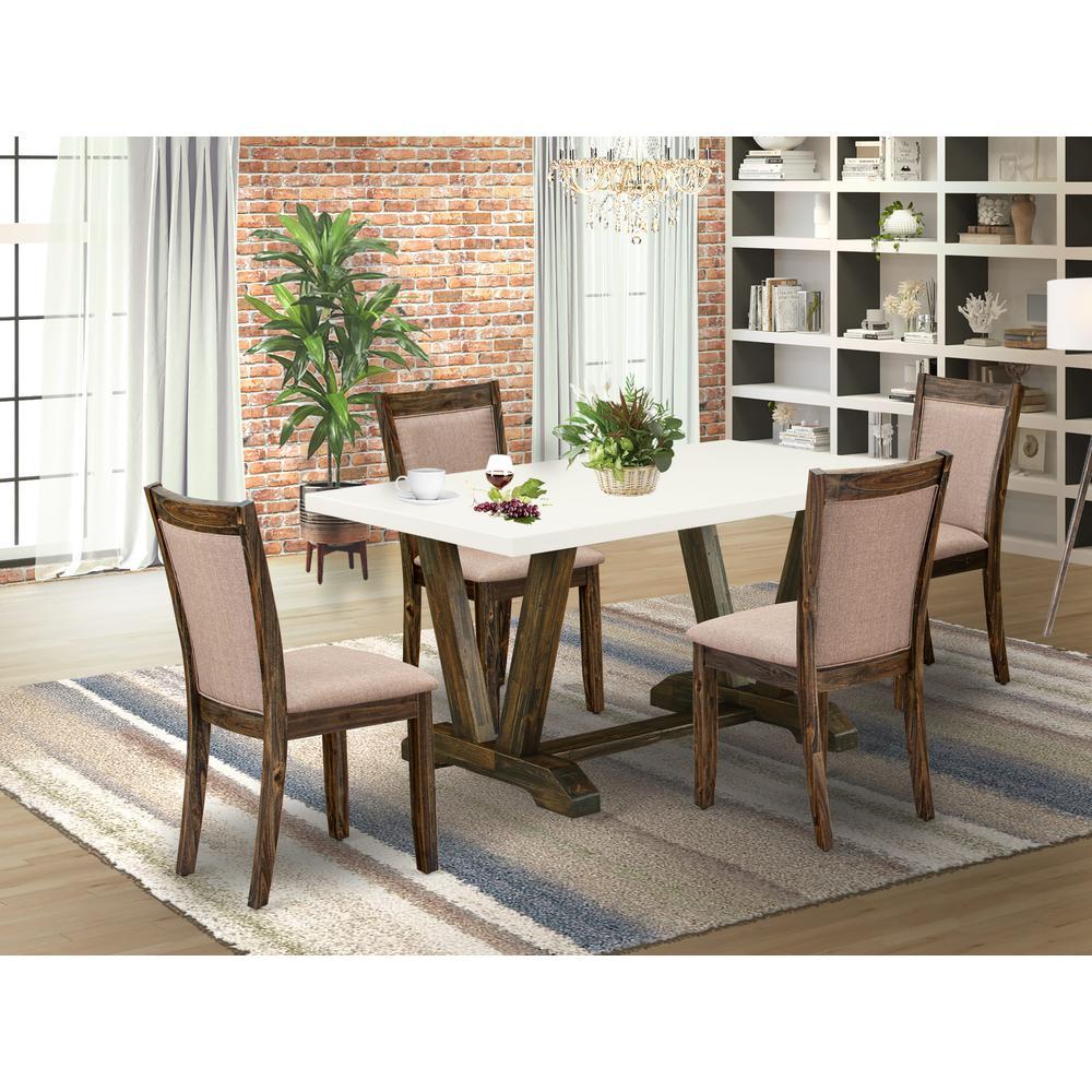 V726Mz716-5 5 Pc Modern Dining Table Set - A Dining Table With Trestle Base And 4 Dining Room Chairs - Distressed Jacobean Finish