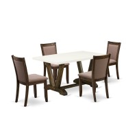 V726Mz748-5 - 5-Pc Modern Dining Set - 4 Parson Chairs And 1 Dining Room Table (Distressed Jacobean Finish)