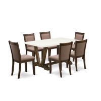 V726Mz748-7 - 7-Pc Modern Dining Table Set - 6 Parson Chairs And 1 Kitchen Dining Table (Distressed Jacobean Finish)