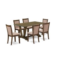 V776Mz716-7 7 Pc Modern Dining Set - A Kitchen Table With Trestle Base And 6 Chairs For Dining Room - Distressed Jacobean Finish