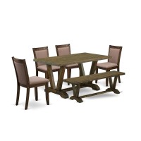 V776Mz748-6 - 6-Pc Dining Set - 4 Dining Chairs, A Dining Bench And 1 Modern Dining Table (Distressed Jacobean Finish)